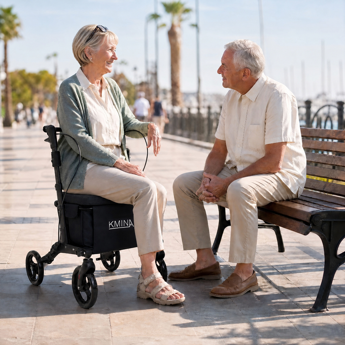 Andador Carro Compra Negro, Andador para Personas Mayores con Asiento y cesta | KMINA | K10096