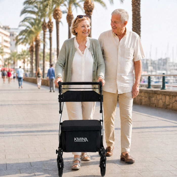 Andador Carro Compra Negro, Andador para Personas Mayores con Asiento y cesta | KMINA | K10096