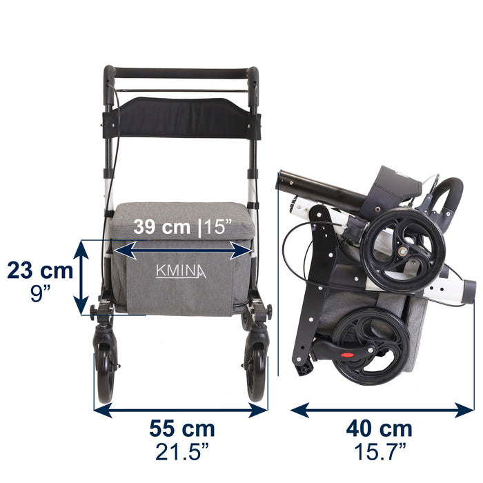 Andador Carro Compra Blanco, Andador para Personas Mayores con Asiento y cesta | KMINA | K10097