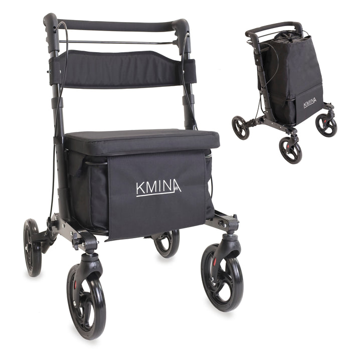 Andador Carro Compra Negro, Andador para Personas Mayores con Asiento y cesta | KMINA | K10096