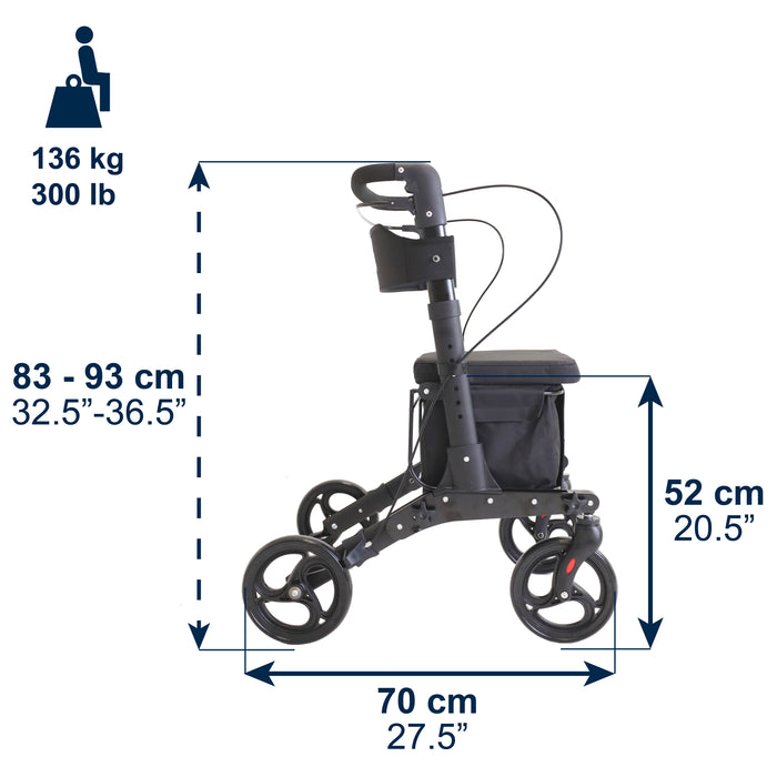 Andador Carro Compra Negro, Andador para Personas Mayores con Asiento y cesta | KMINA | K10096