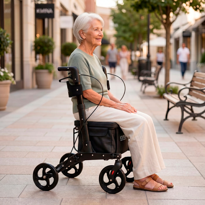 Andador Carro Compra Negro, Andador para Personas Mayores con Asiento y cesta | KMINA | K10096
