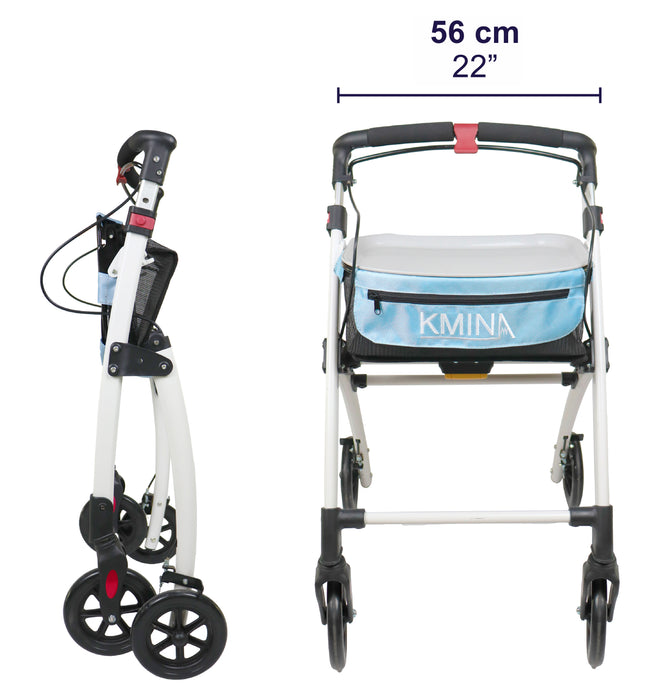 Narrow Walker for Home and Outdoors, Walkers for Seniors, Adults with Tray, White and Blue | KMINA | K10010