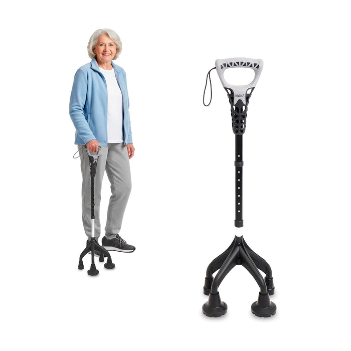 Bastón 4 Patas Ergonómico y Ajustable, Bastón 4 Apoyos Gris, Fabricado en España | KMINA | K10066