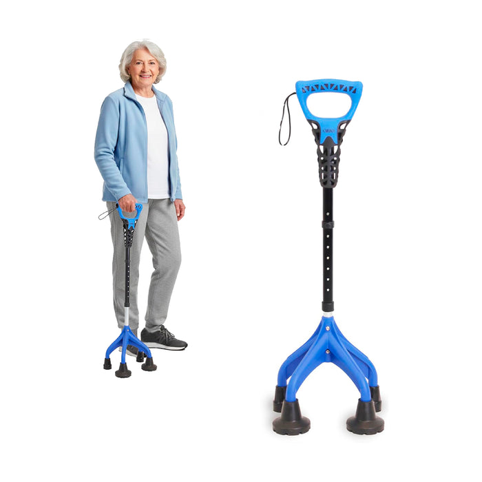Bastón 4 Patas Ergonómico y Ajustable, Bastón 4 Apoyos Azul, Fabricado en España | KMINA | K10070