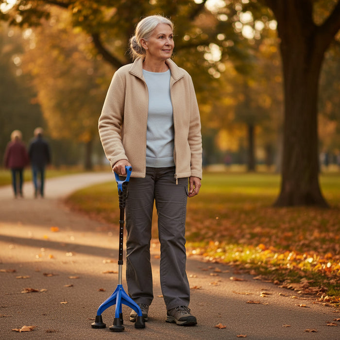 Bastón 4 Patas Ergonómico y Ajustable, Bastón 4 Apoyos Azul, Fabricado en España | KMINA | K10070