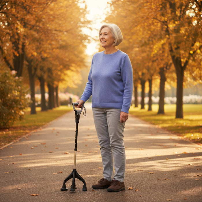 Bastón 4 Patas Ergonómico y Ajustable, Bastón 4 Apoyos Gris, Fabricado en España | KMINA | K10066