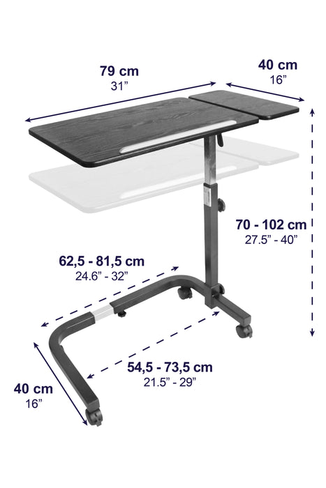 Mesa Auxiliar para Cama con Ruedas, Mesa Auxiliar Alta Hospital Negra | KMINA | K40065