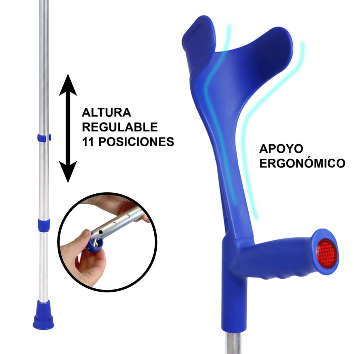 Muletas Ortopédicas Adulto (x2 uds), Muletas de Aluminio Regulables Azul | PEPE | P10002