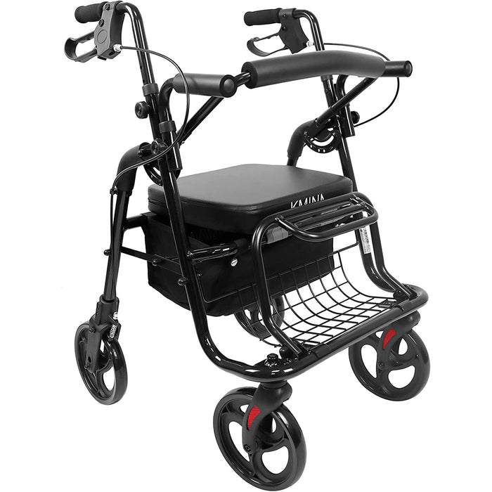 Andador para ancianos 2 ruedas plegable con asiento, respaldo y cesta